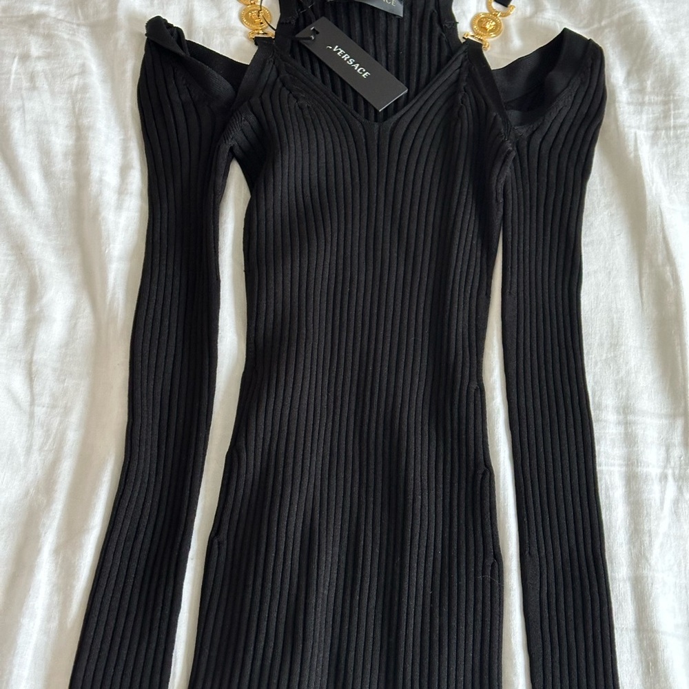 Versace Black Ribbed Dress - Picture 3 of 4